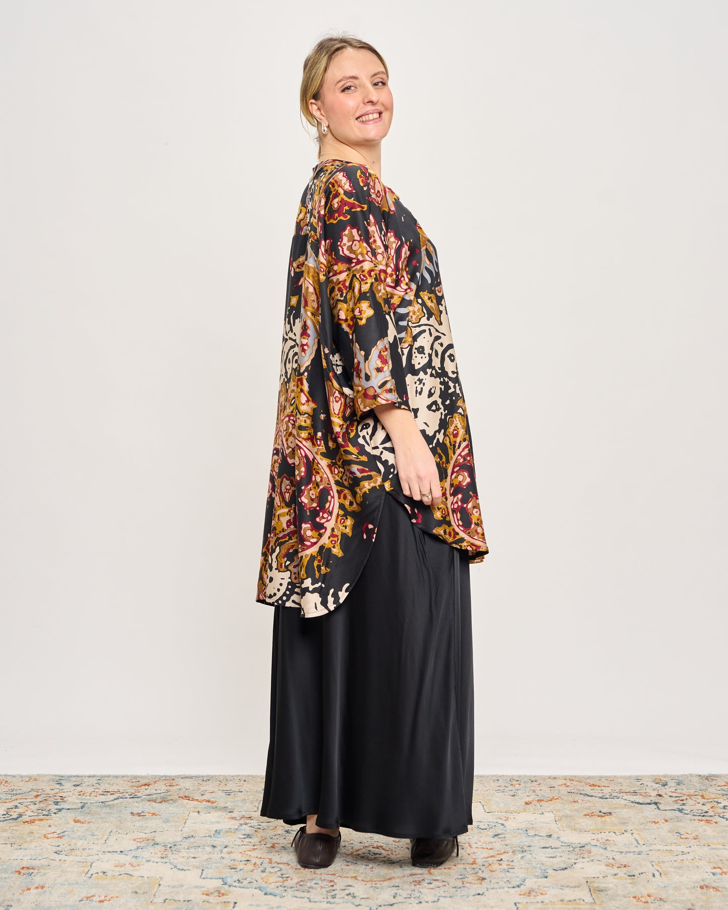 Maxi Tunic in Printed Viscose Satin