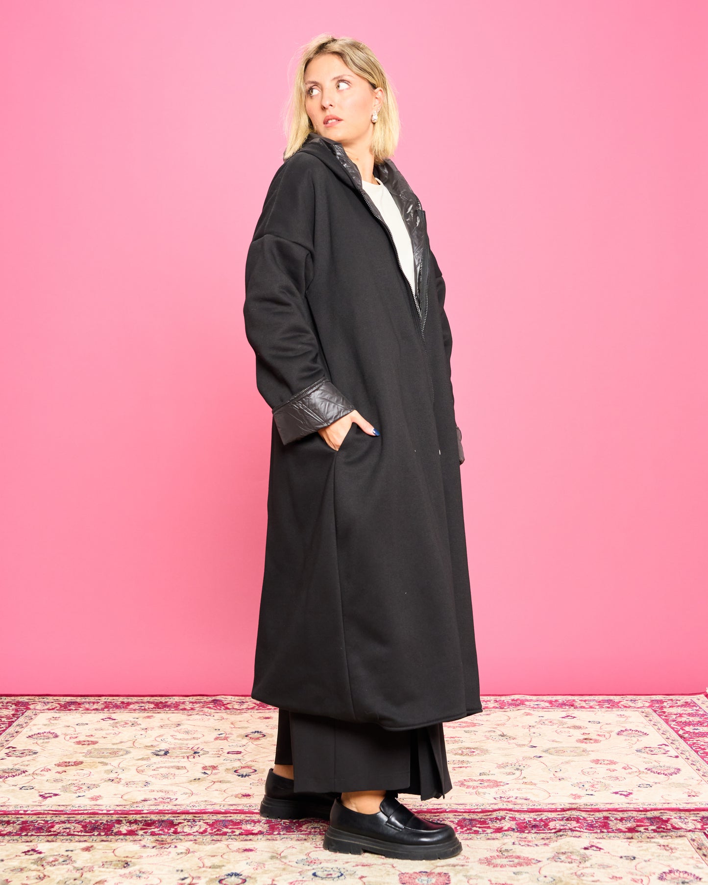Maxi Felpa Double Face con Cappuccio