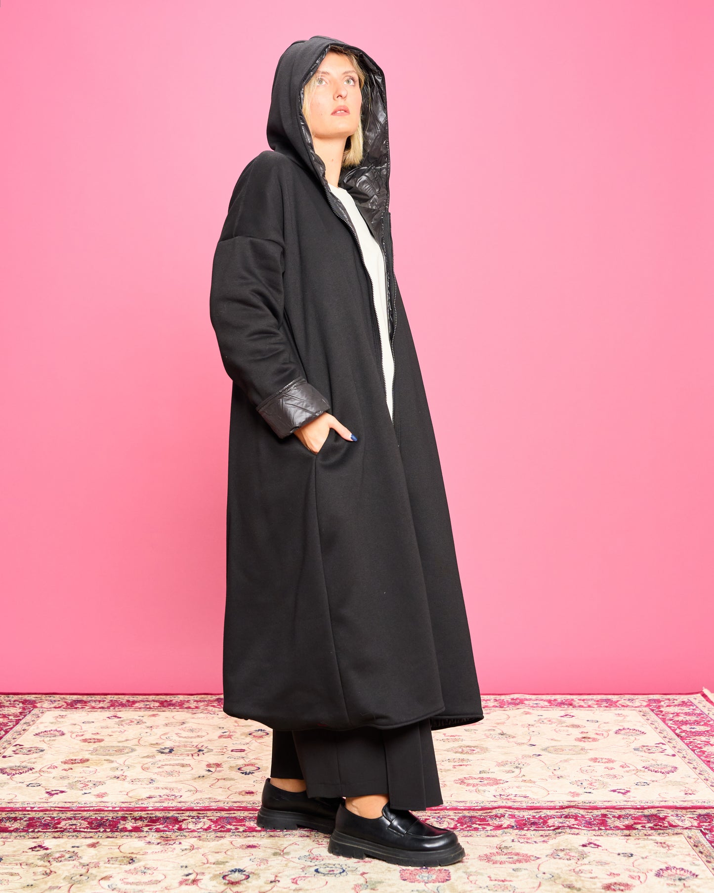 Maxi Felpa Double Face con Cappuccio