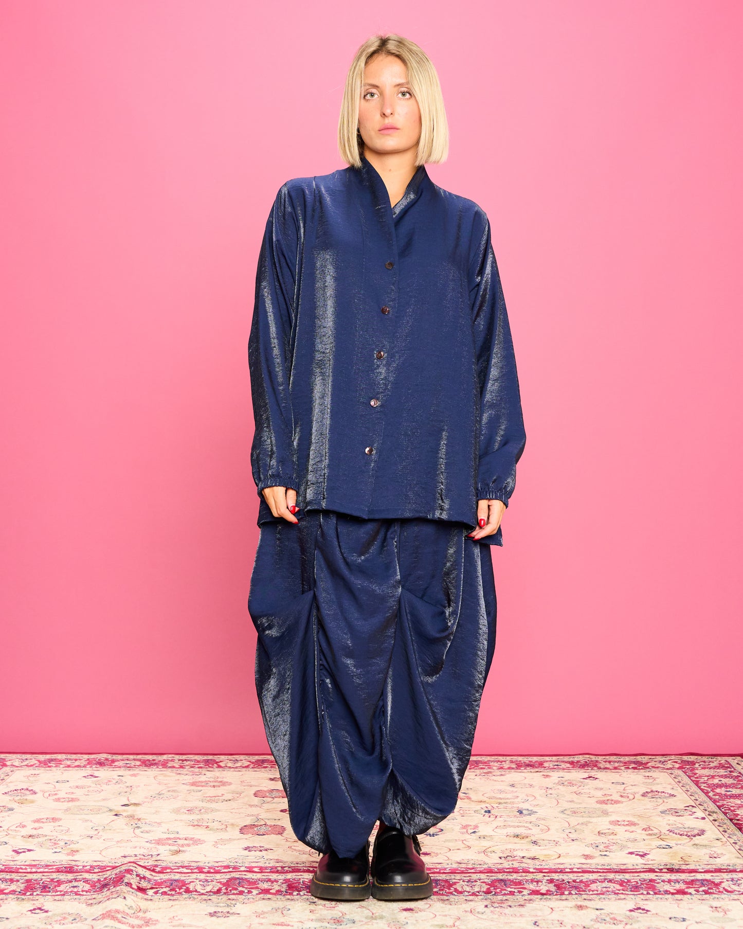 Iridescent Shirt with Stand-Up Collar