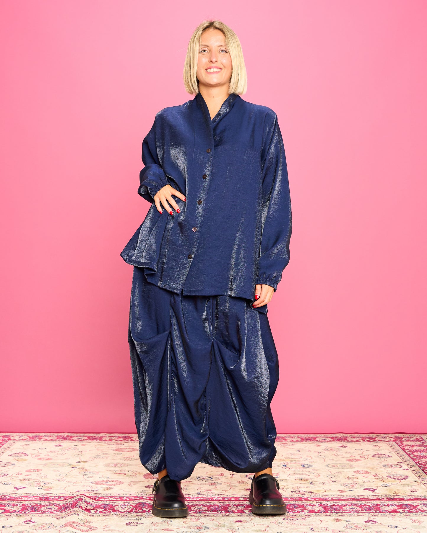 Iridescent Shirt with Stand-Up Collar