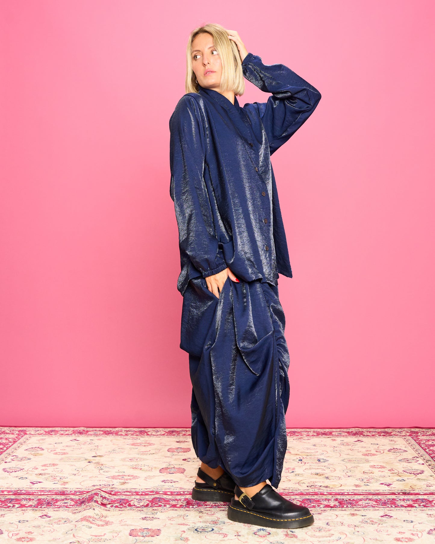 Iridescent Shirt with Stand-Up Collar