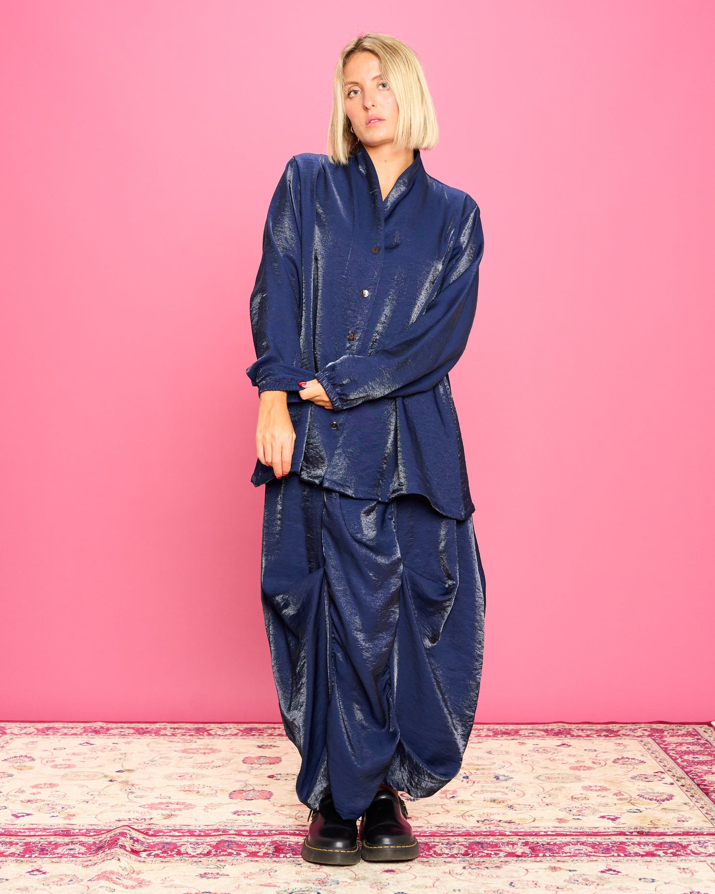 Iridescent Shirt with Stand-Up Collar