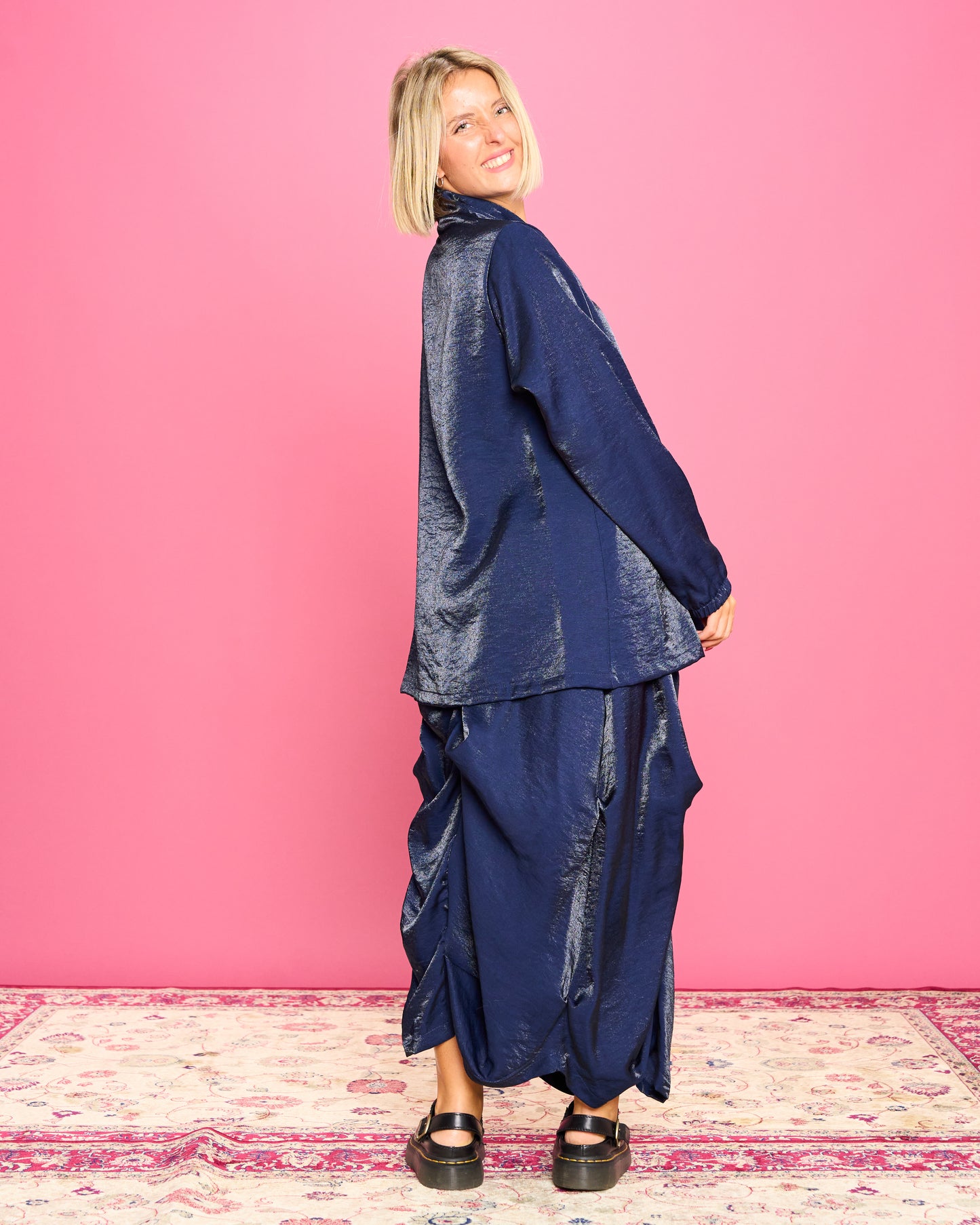 Iridescent Shirt with Stand-Up Collar