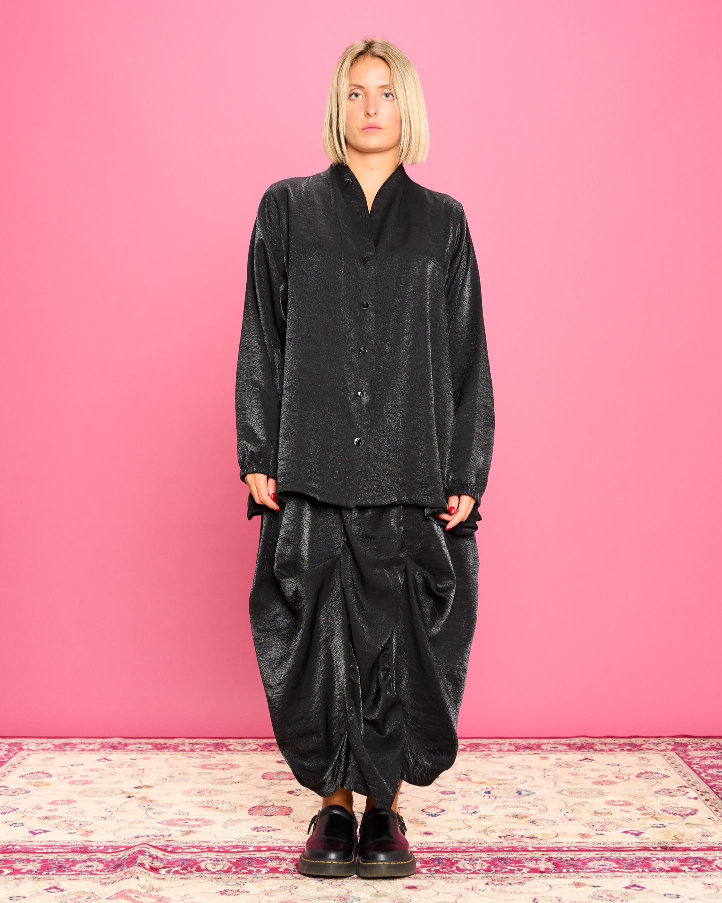 Iridescent Shirt with Stand-Up Collar