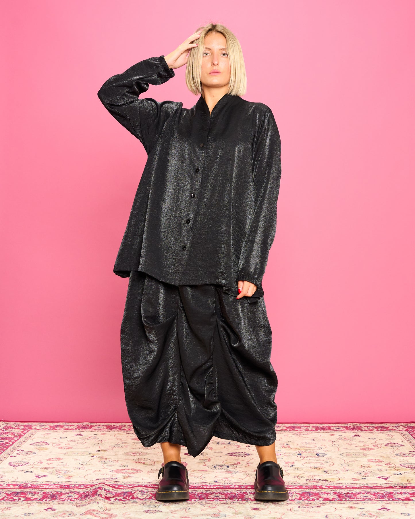 Iridescent Shirt with Stand-Up Collar