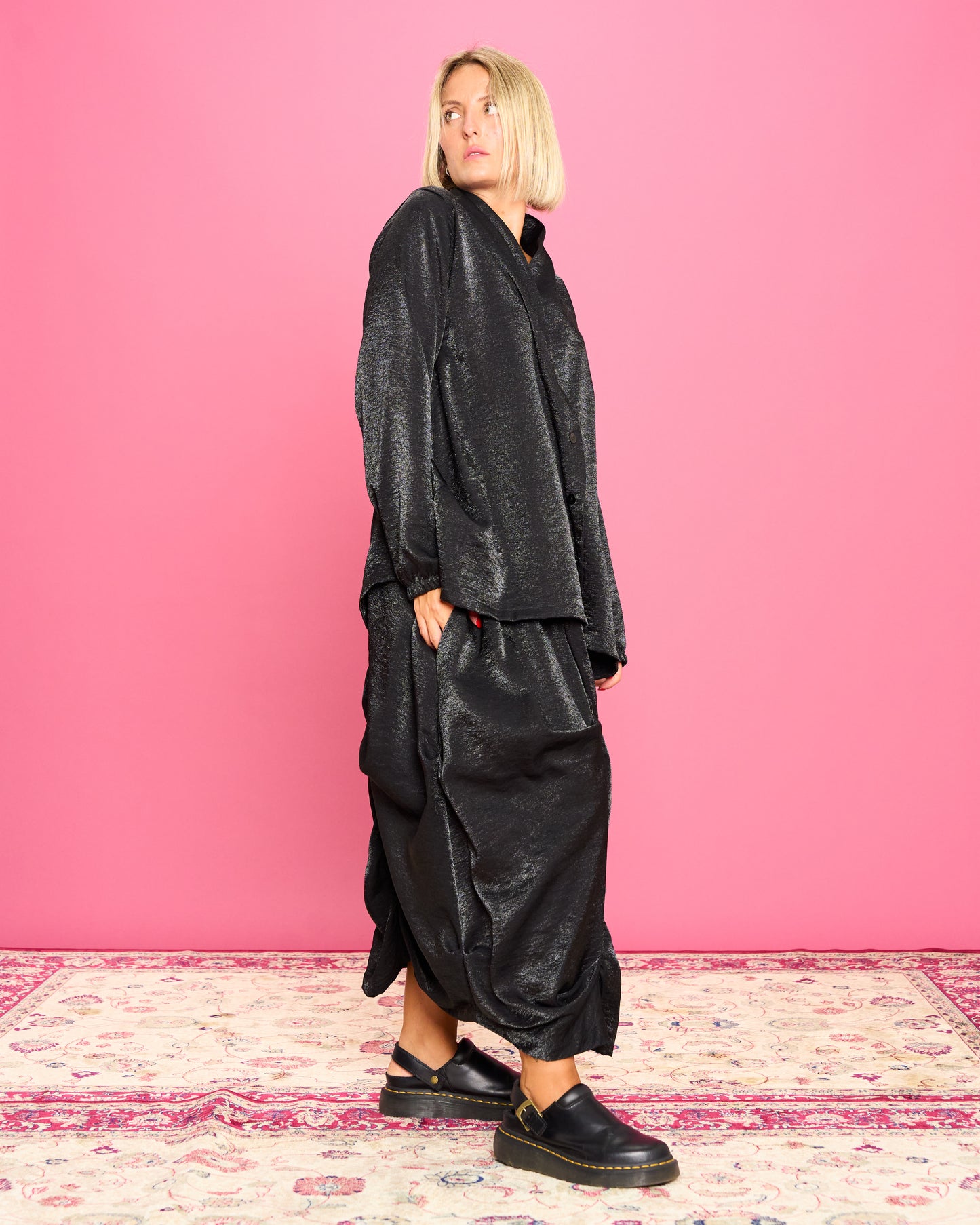 Iridescent Shirt with Stand-Up Collar