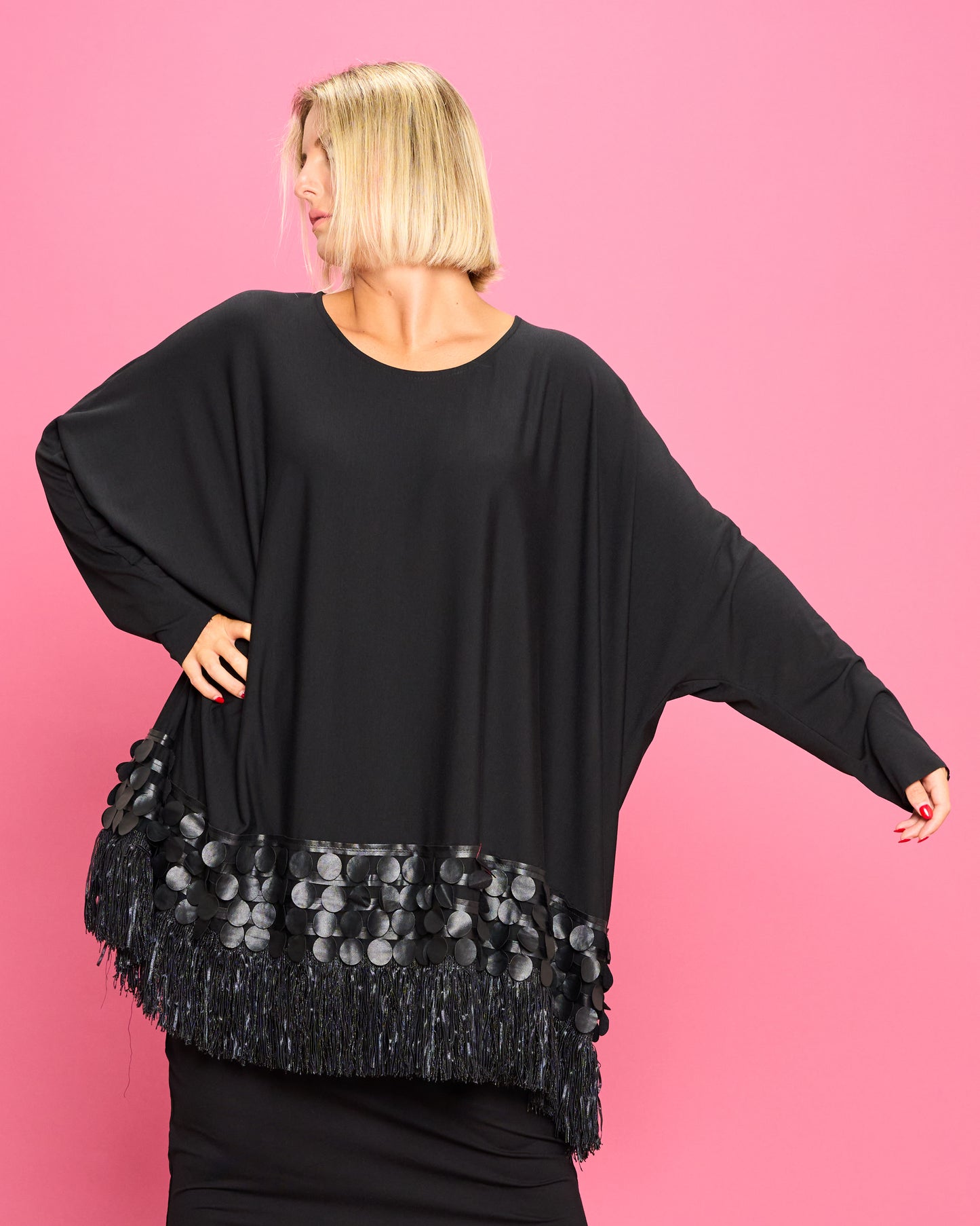 Maxi Maglia a Scatola con Frange