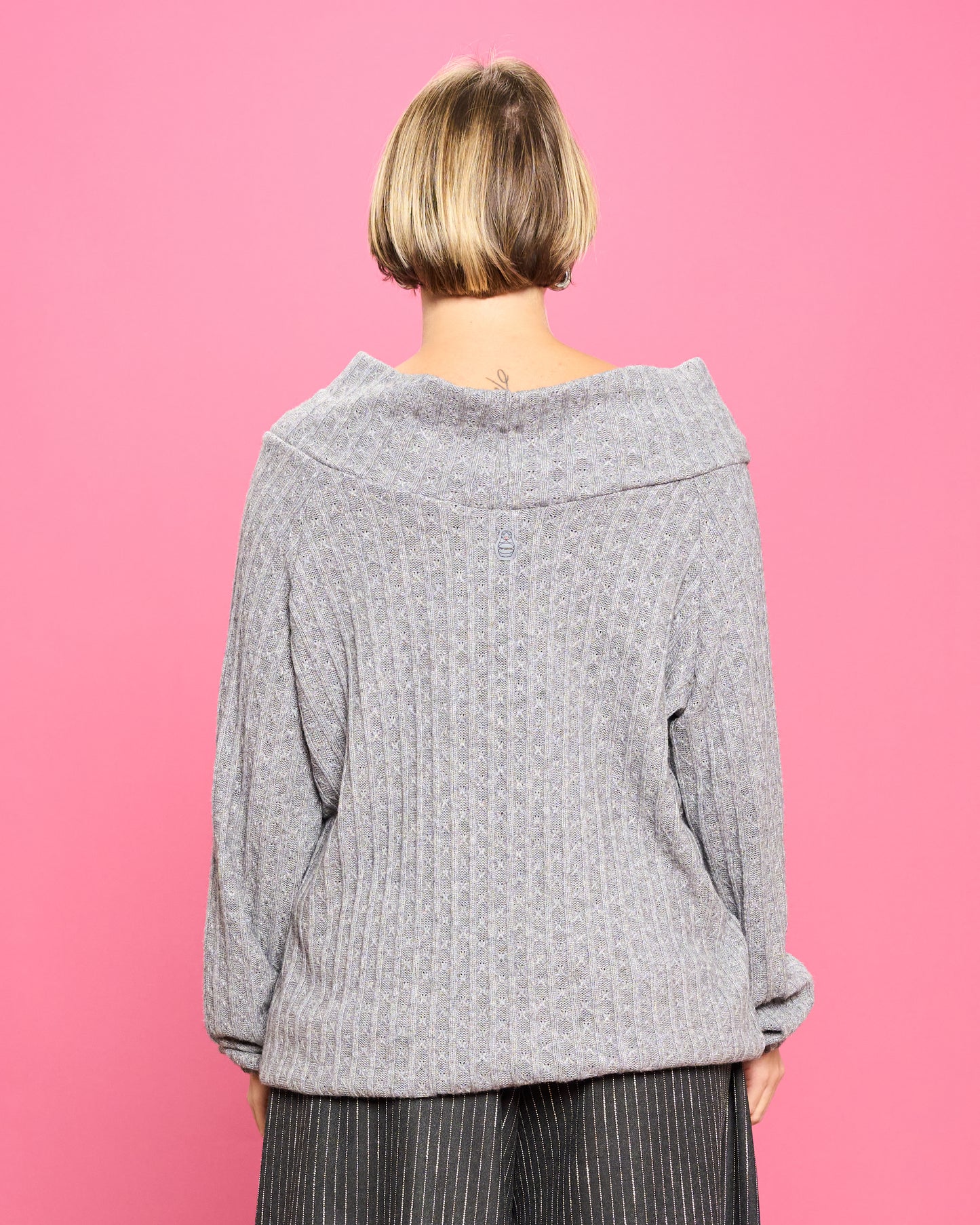 Cable Knit Sweater with Wide Donut Neck