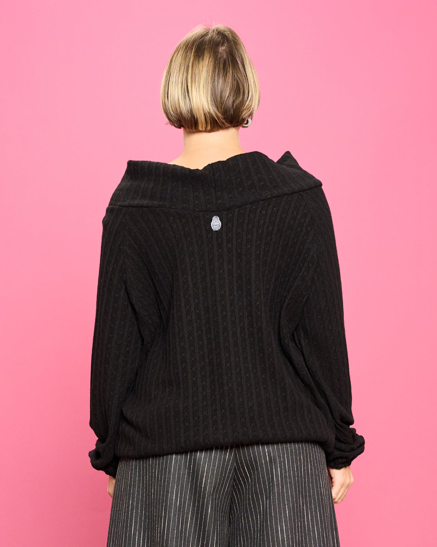 Cable Knit Sweater with Wide Donut Neck