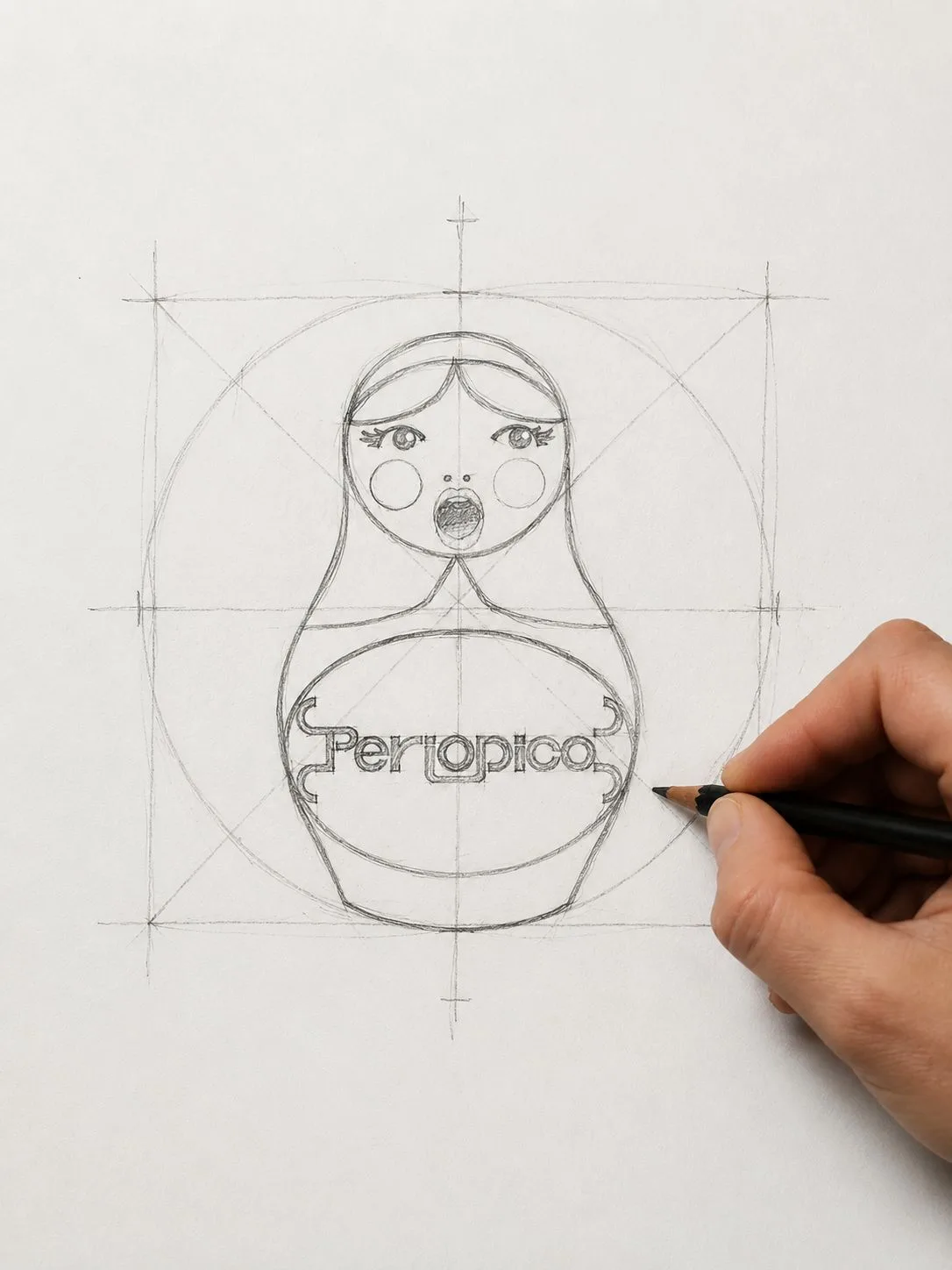 The Periodico matryoshka logo being drawn in pencil