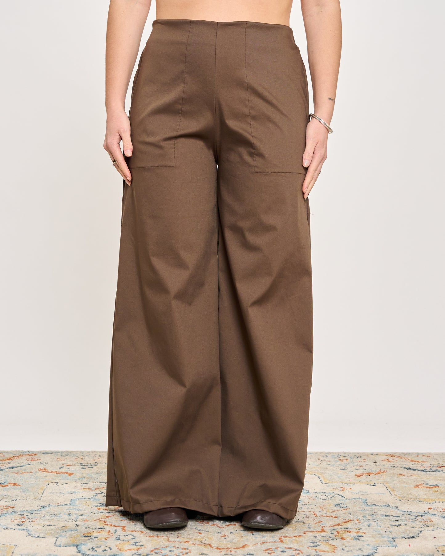 Stretch Cotton Flared Trousers