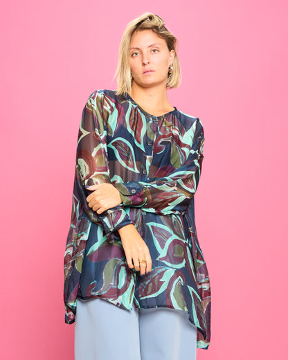 Camicia Over in Misto Seta Stampata