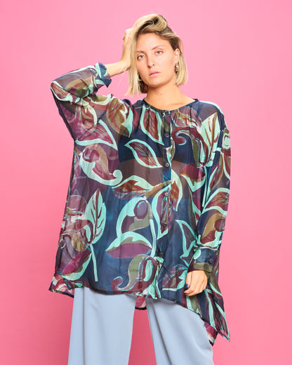 Camicia Over in Misto Seta Stampata