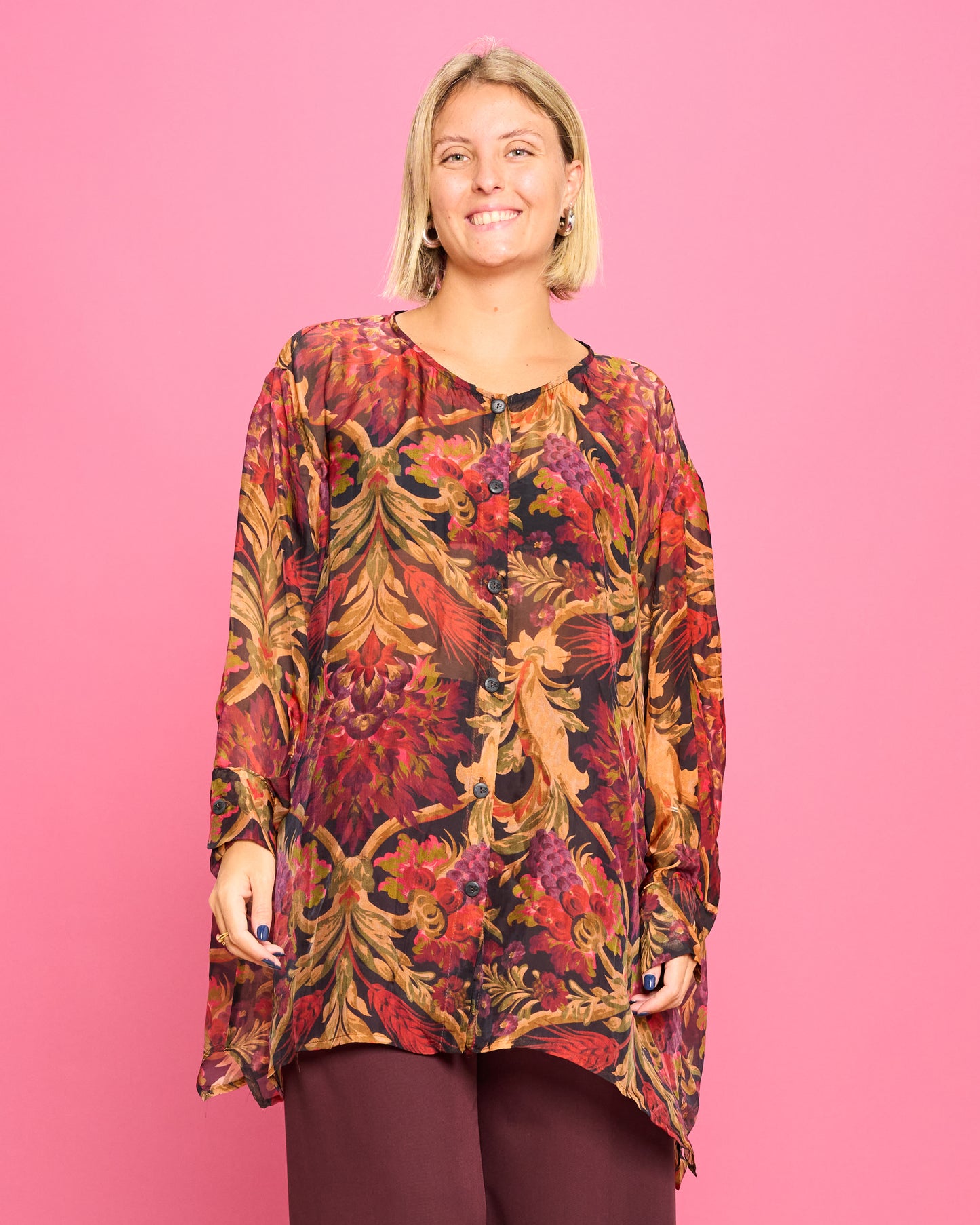 Camicia Over in Misto Seta Stampata