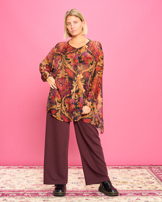 Printed Silk Blend Oversized Shirt