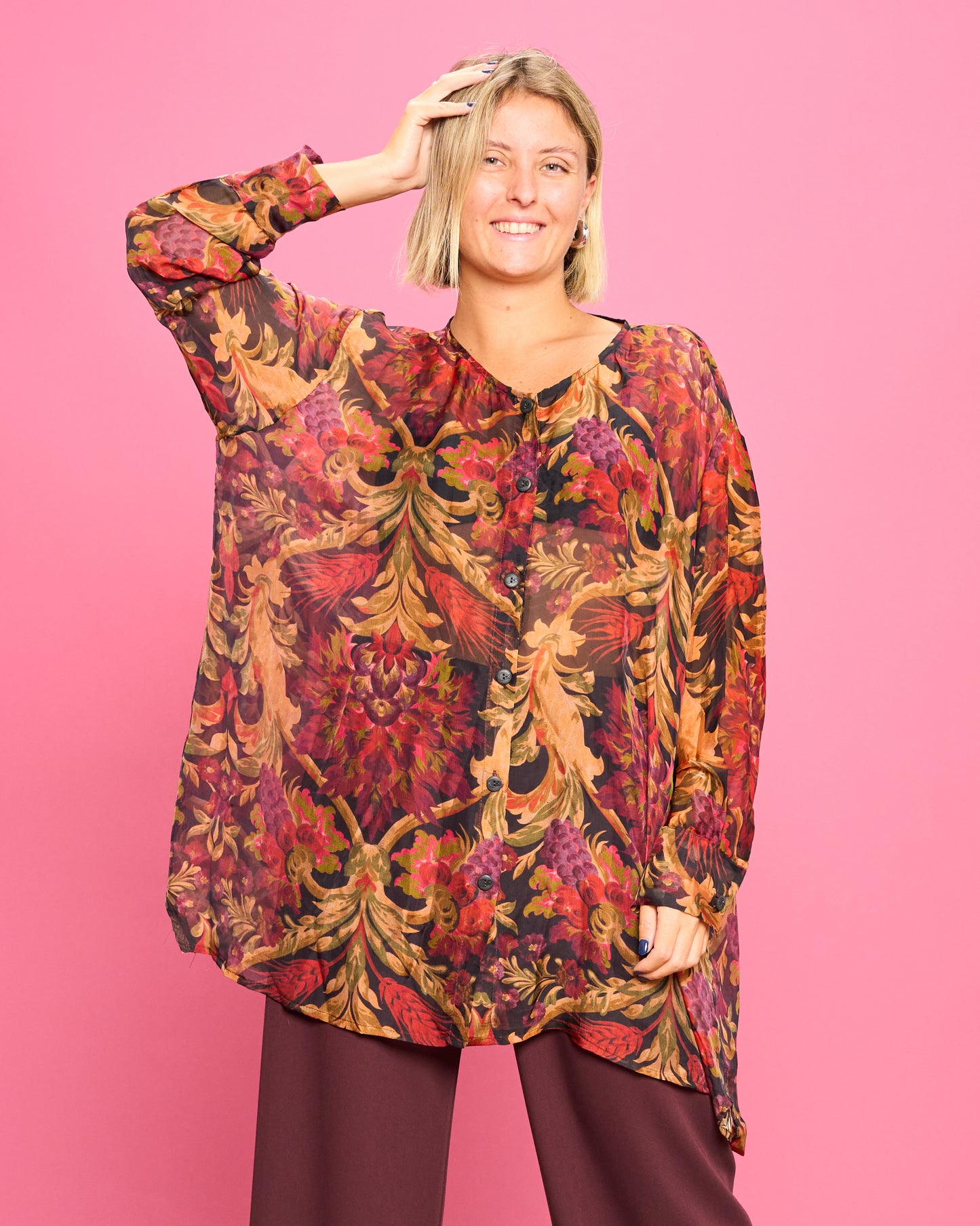 Camicia Over in Misto Seta Stampata