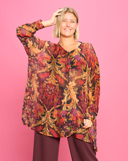 Camicia Over in Misto Seta Stampata