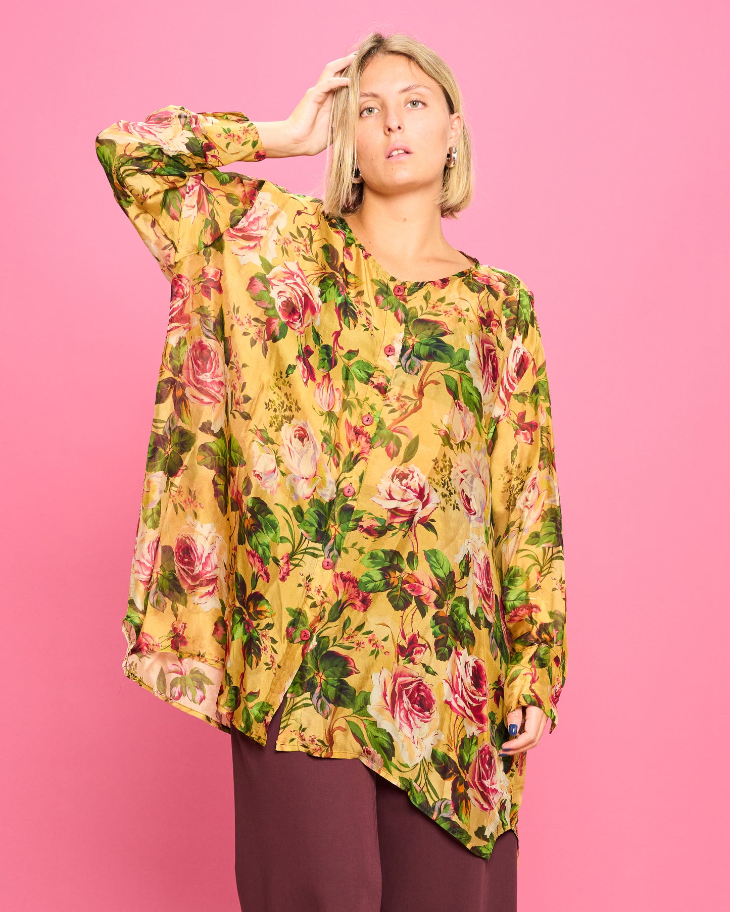 Camicia Over in Misto Seta Stampata