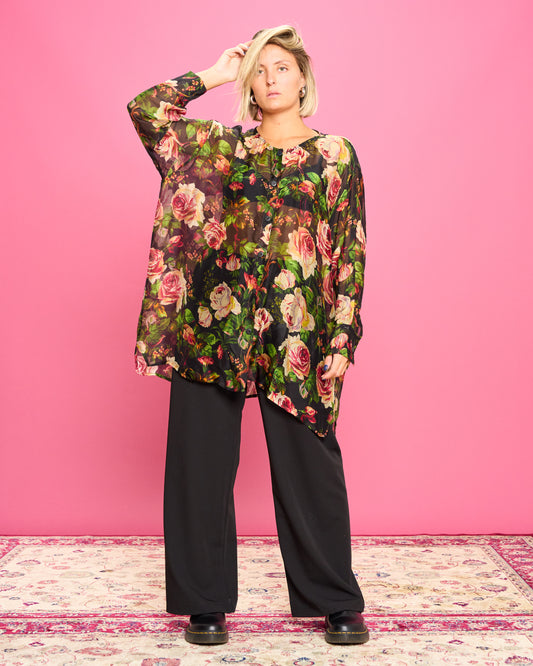 Printed Silk Blend Oversized Shirt