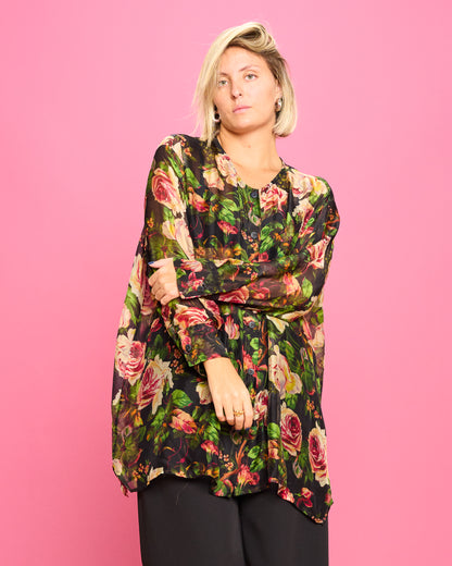 Camicia Over in Misto Seta Stampata