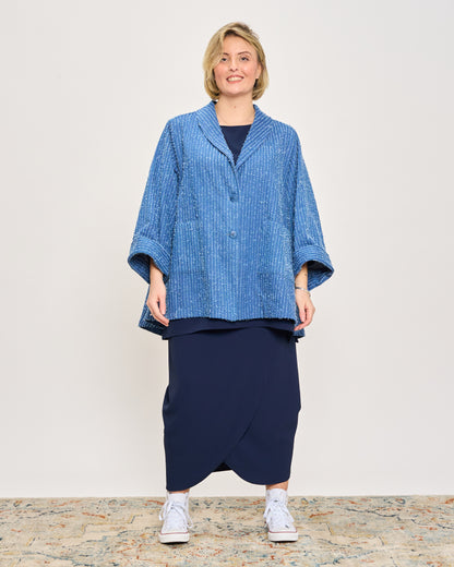 Giacca Svasata in Jeans Graffiato