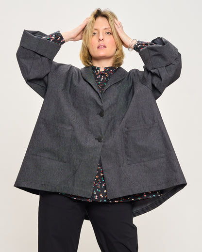 Giacca Svasata in Jeans Elasticizzata