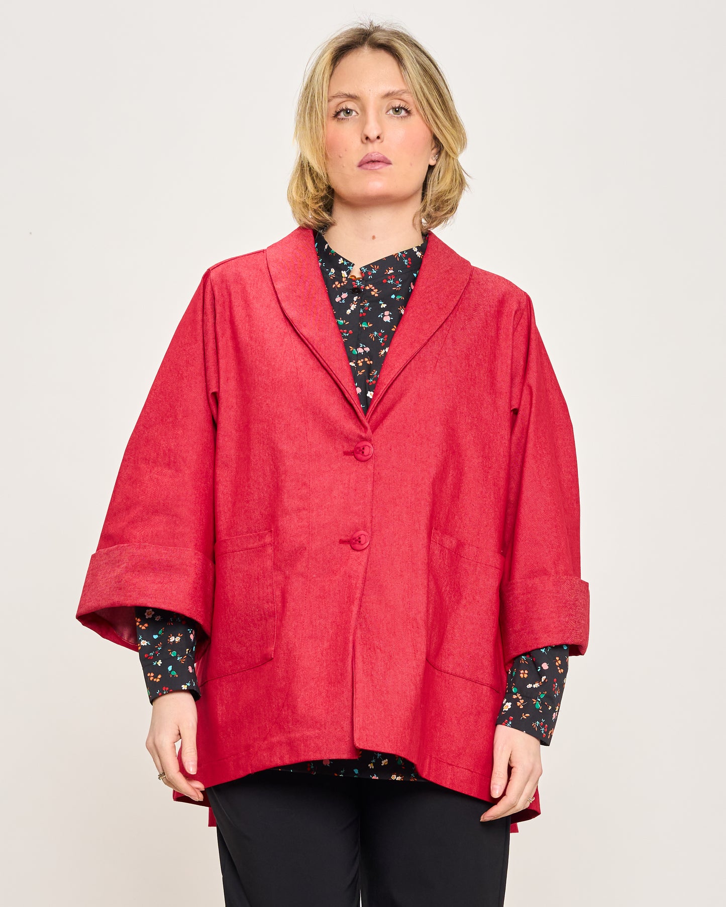 Giacca Svasata in Jeans Elasticizzata