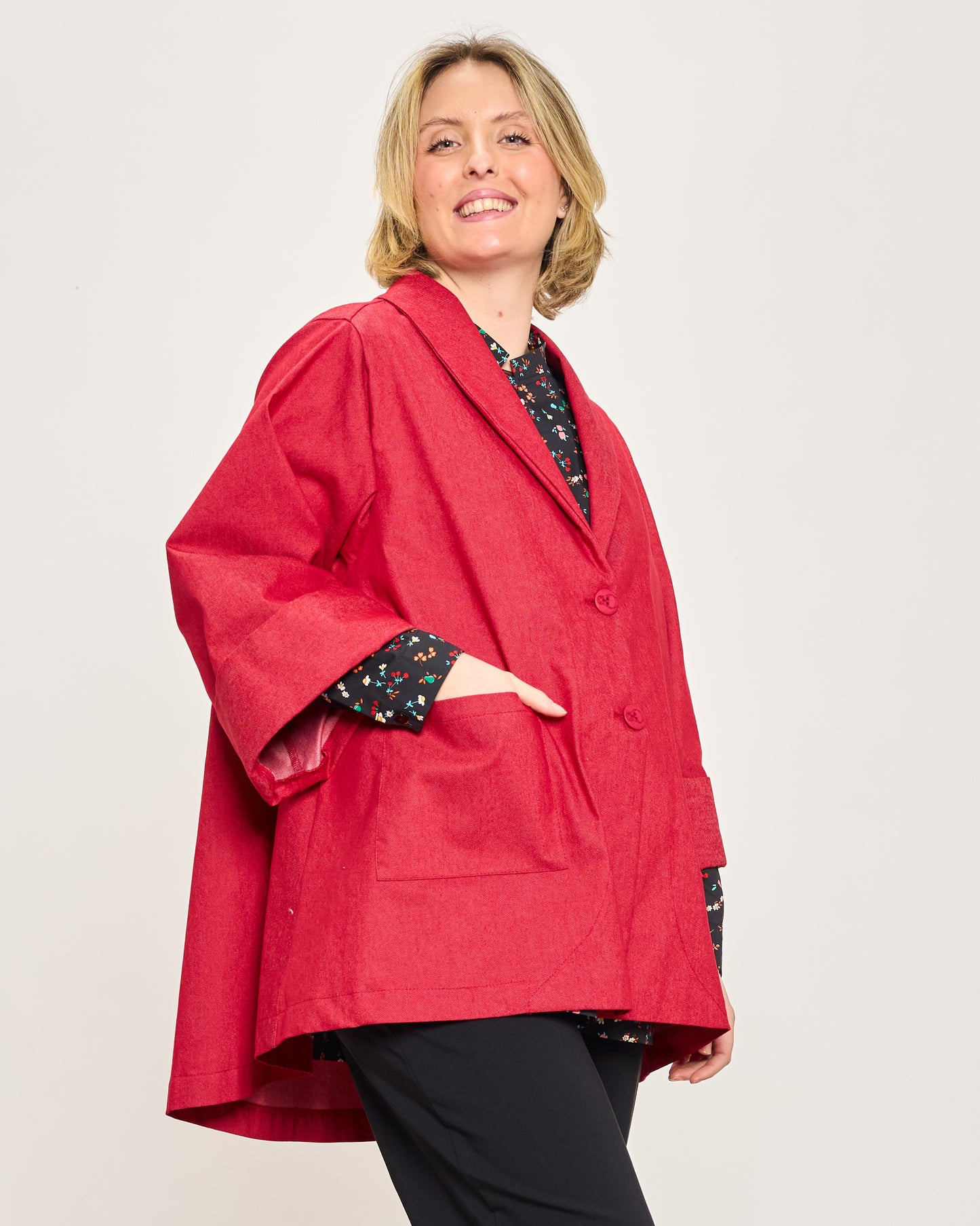 Giacca Svasata in Jeans Elasticizzata