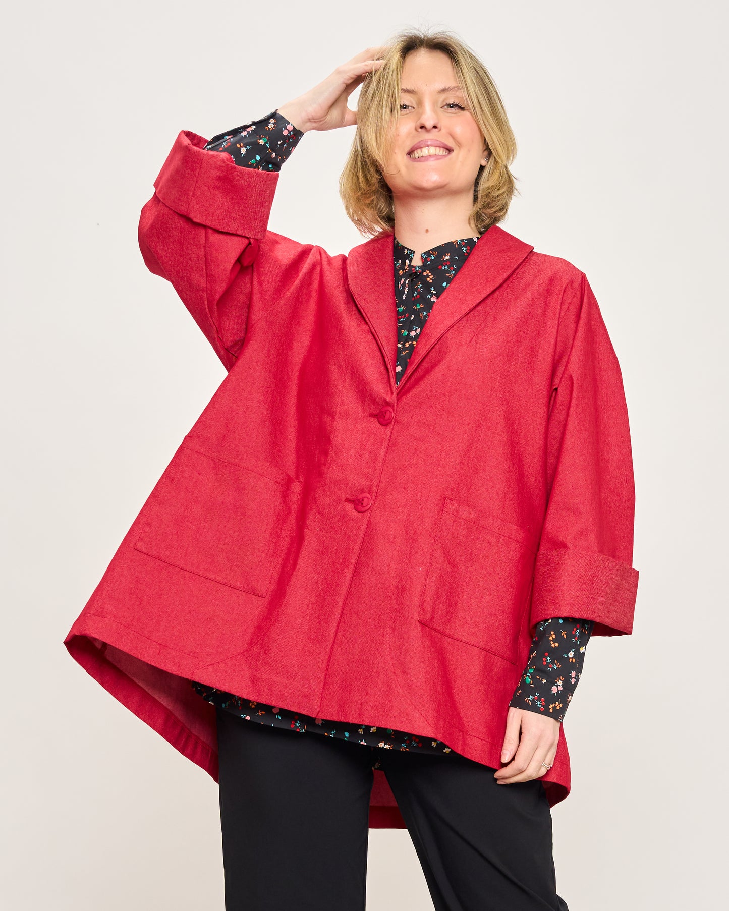 Giacca Svasata in Jeans Elasticizzata