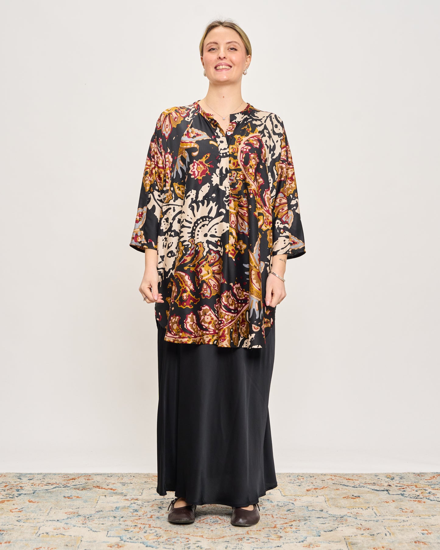 Maxi Tunic in Printed Viscose Satin