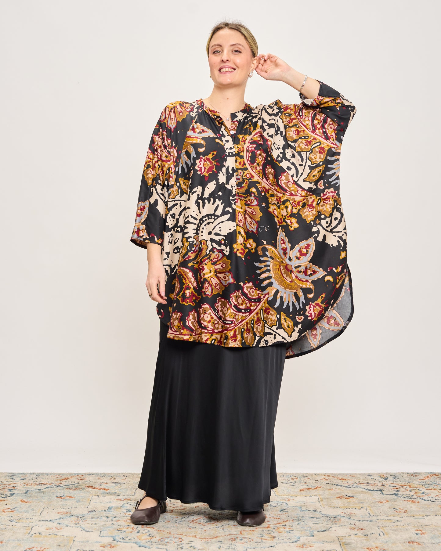 Maxi Tunic in Printed Viscose Satin