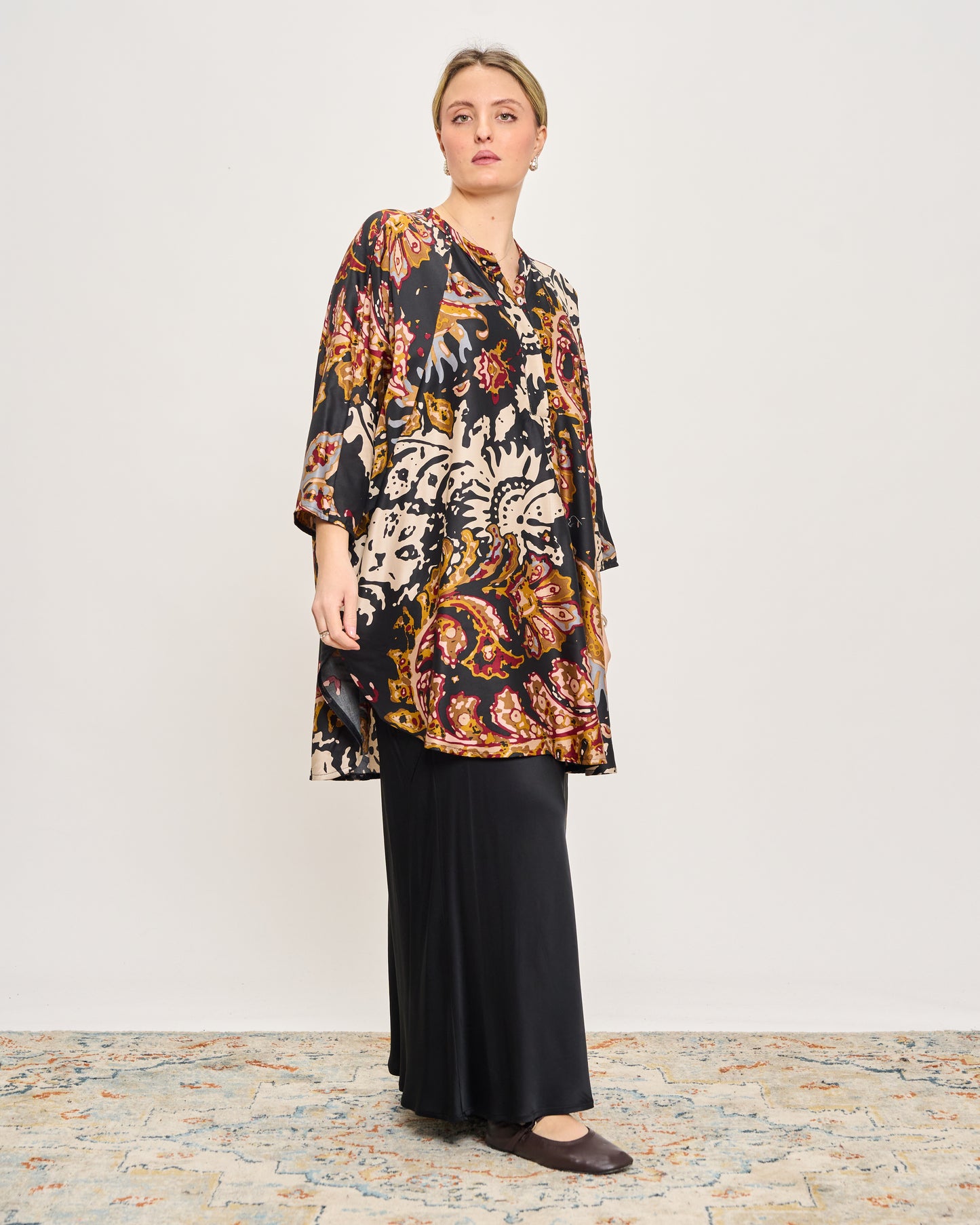 Maxi Tunic in Printed Viscose Satin