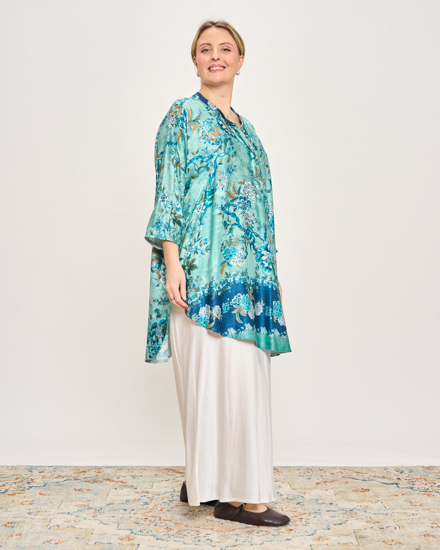 Maxi Tunic in Printed Viscose Satin
