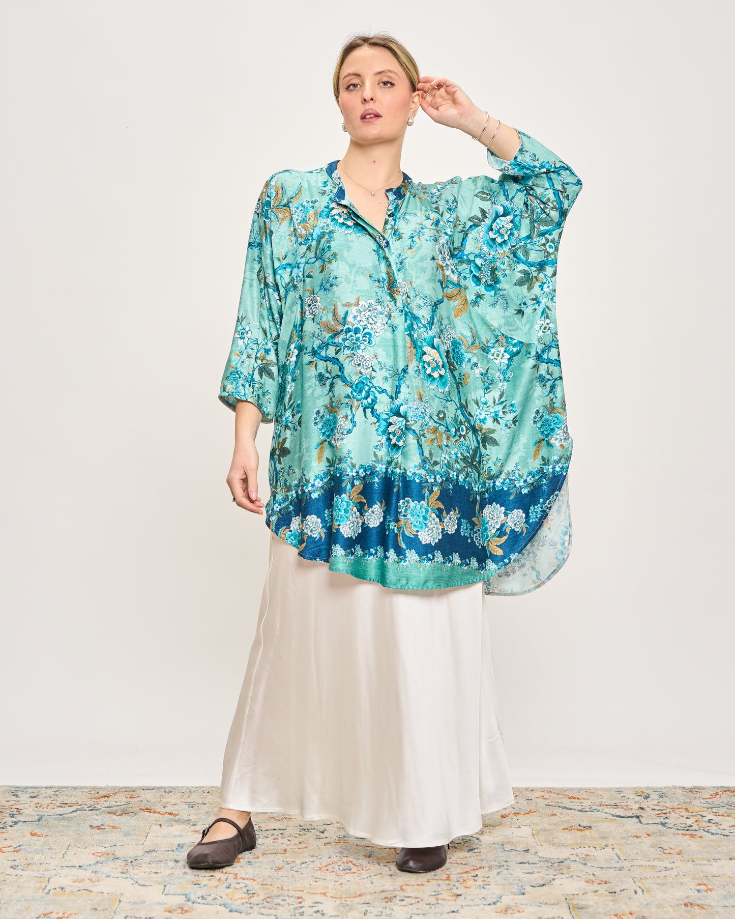 Maxi Tunic in Printed Viscose Satin