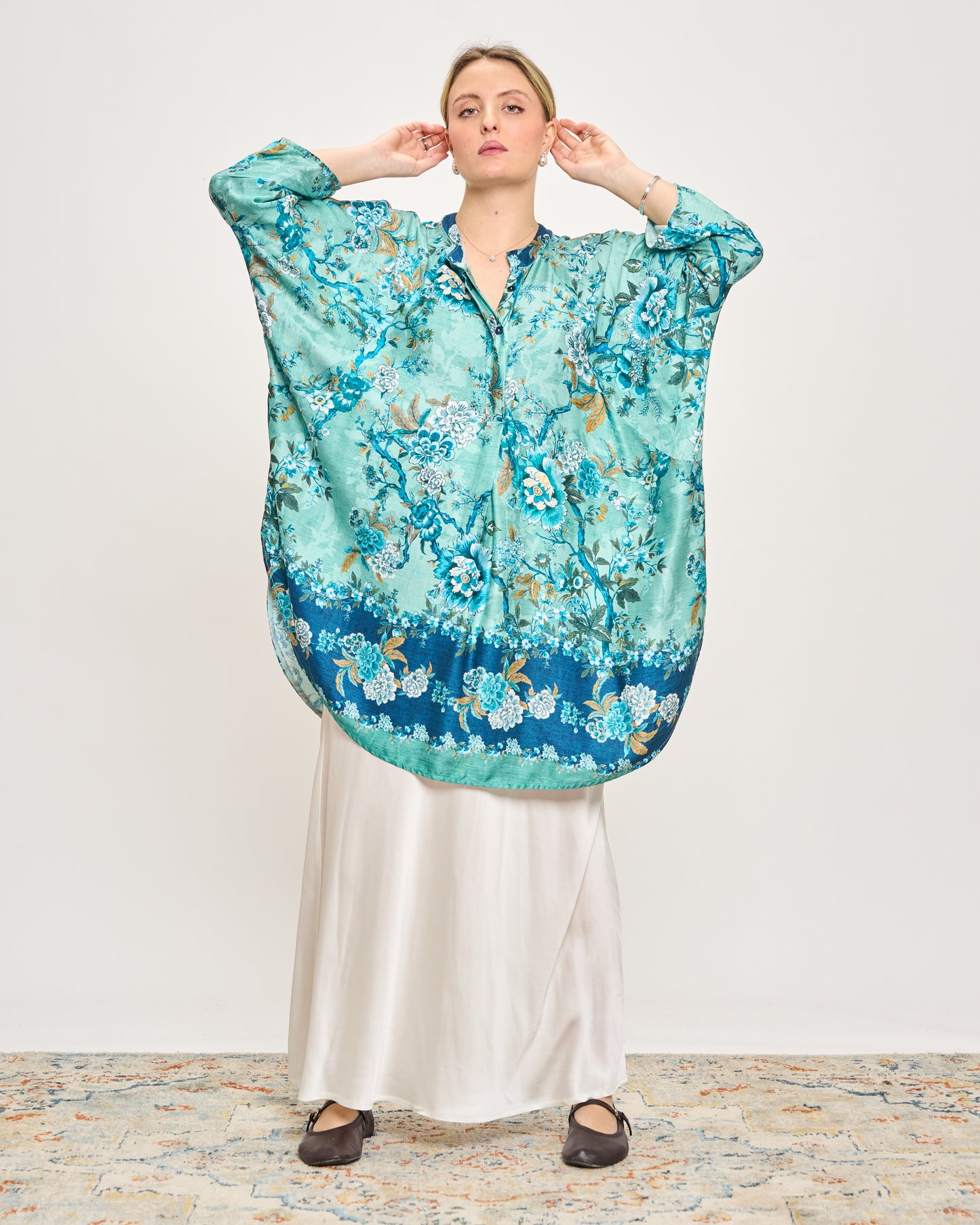 Maxi Tunic in Printed Viscose Satin