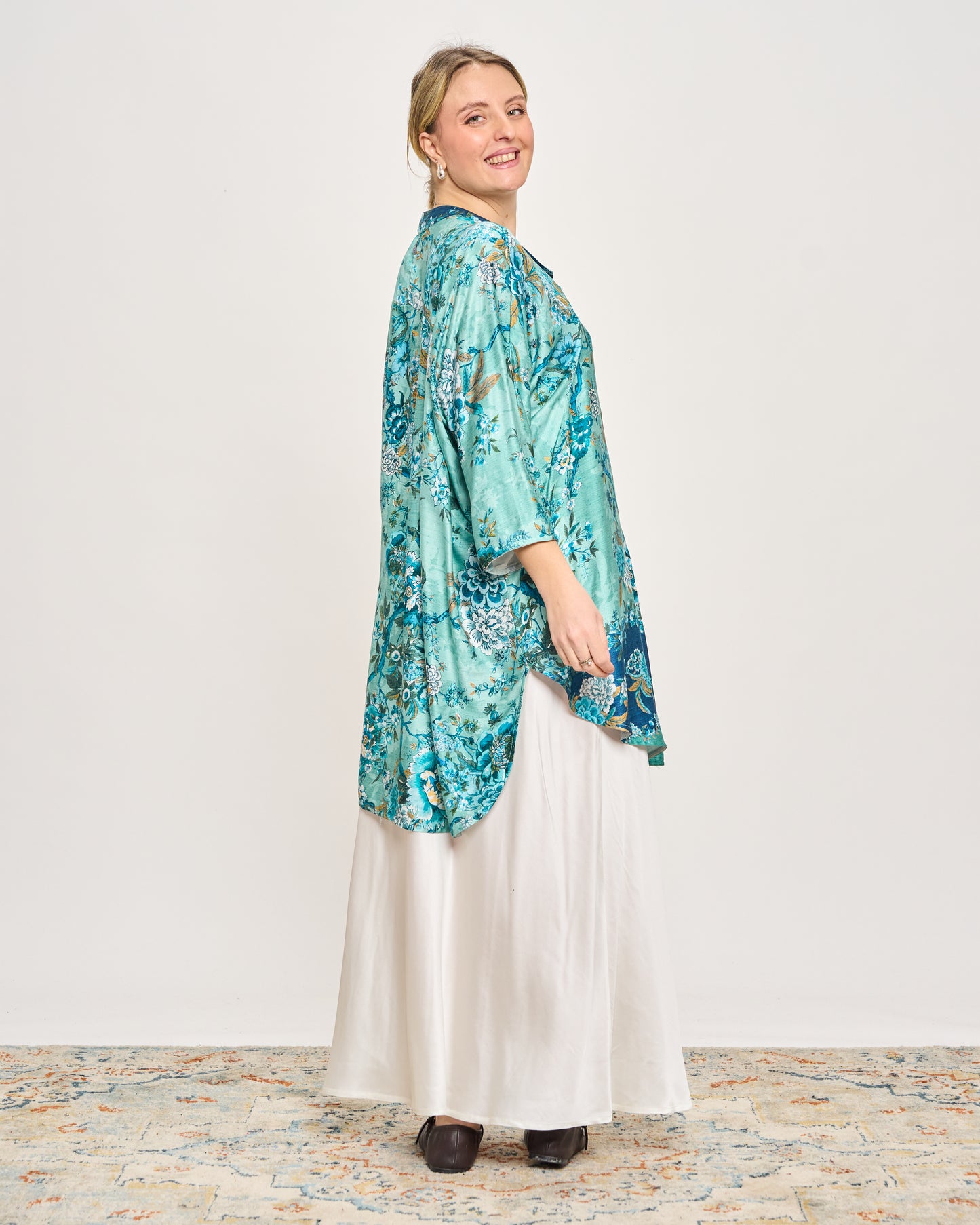 Maxi Tunic in Printed Viscose Satin