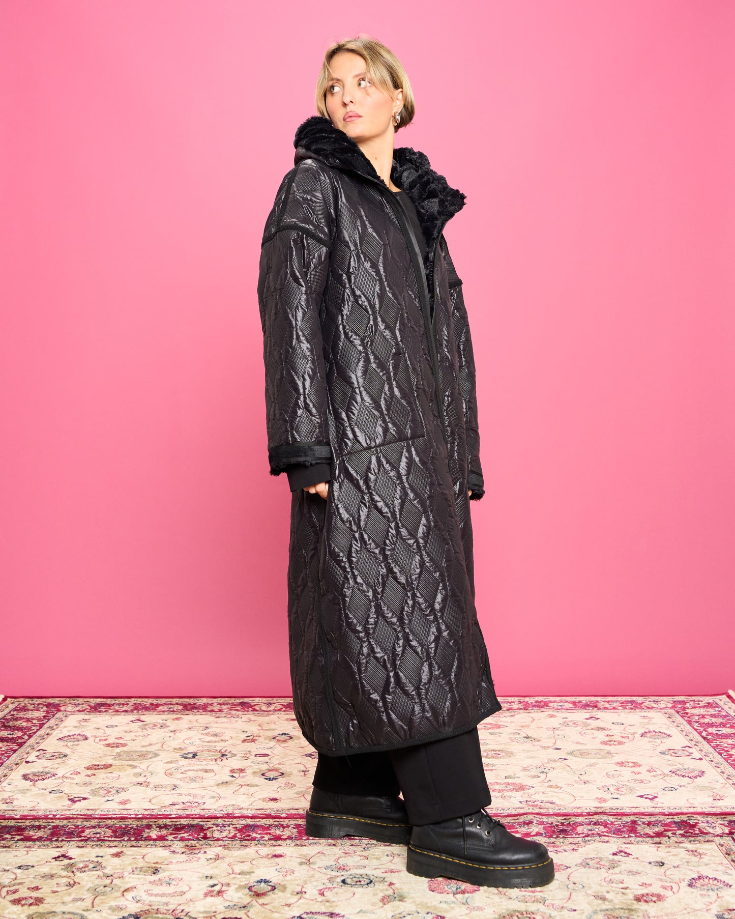 Piumino in Eco-Pelliccia Impermeabile Double face