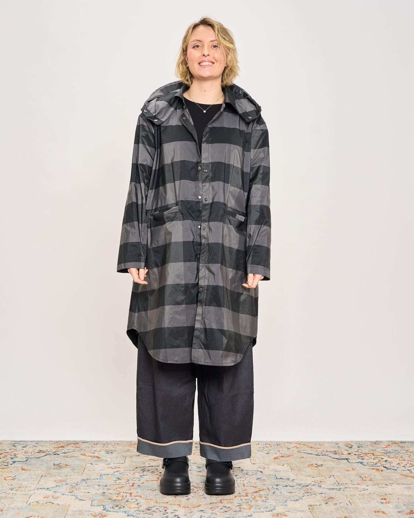 Camicia Impermeabile a Quadri con Cappucccio