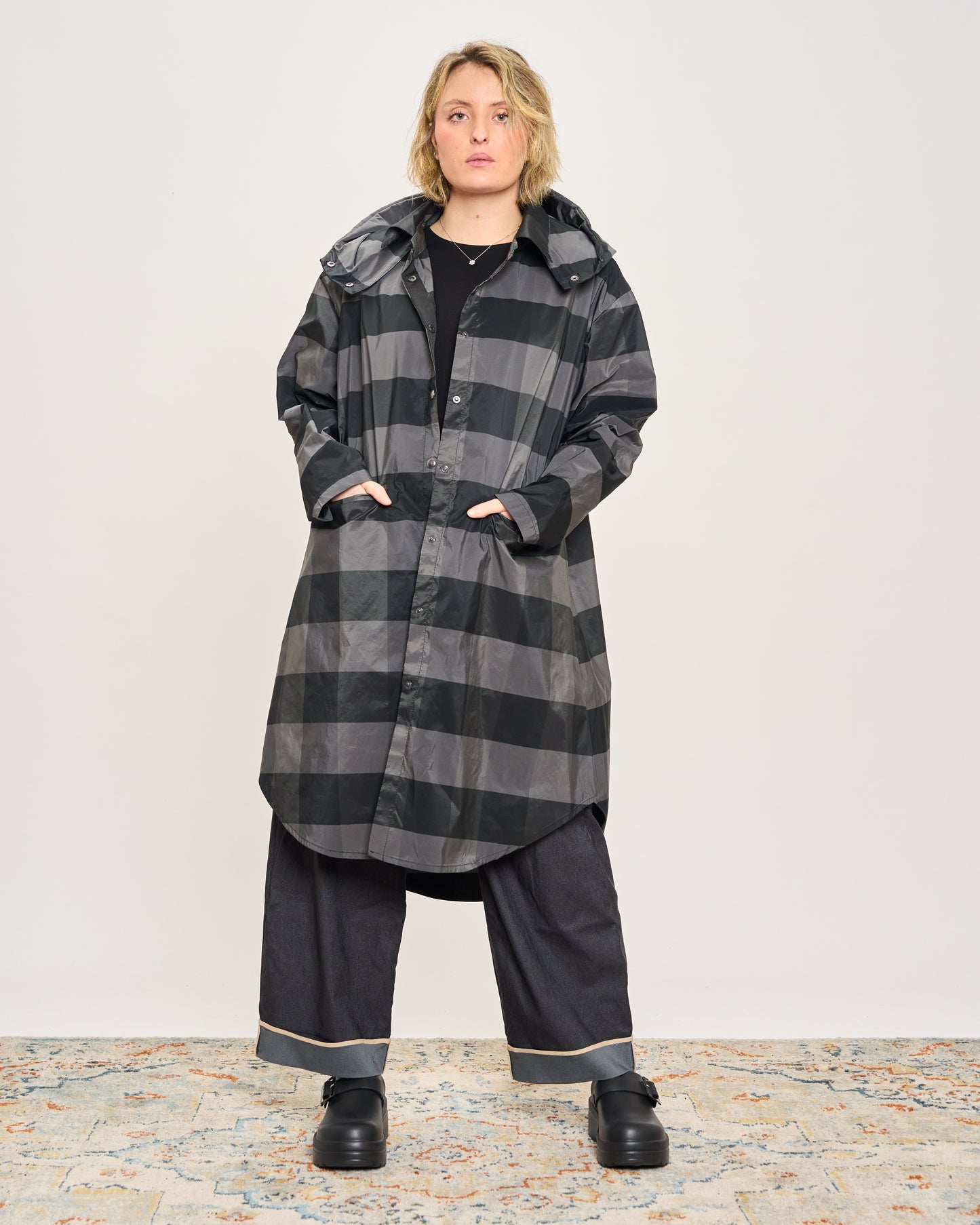 Camicia Impermeabile a Quadri con Cappucccio