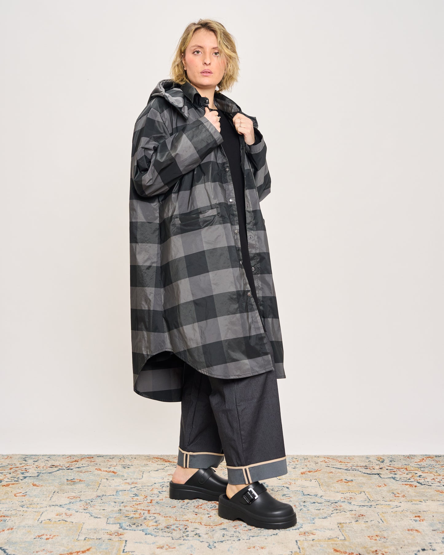 Camicia Impermeabile a Quadri con Cappucccio