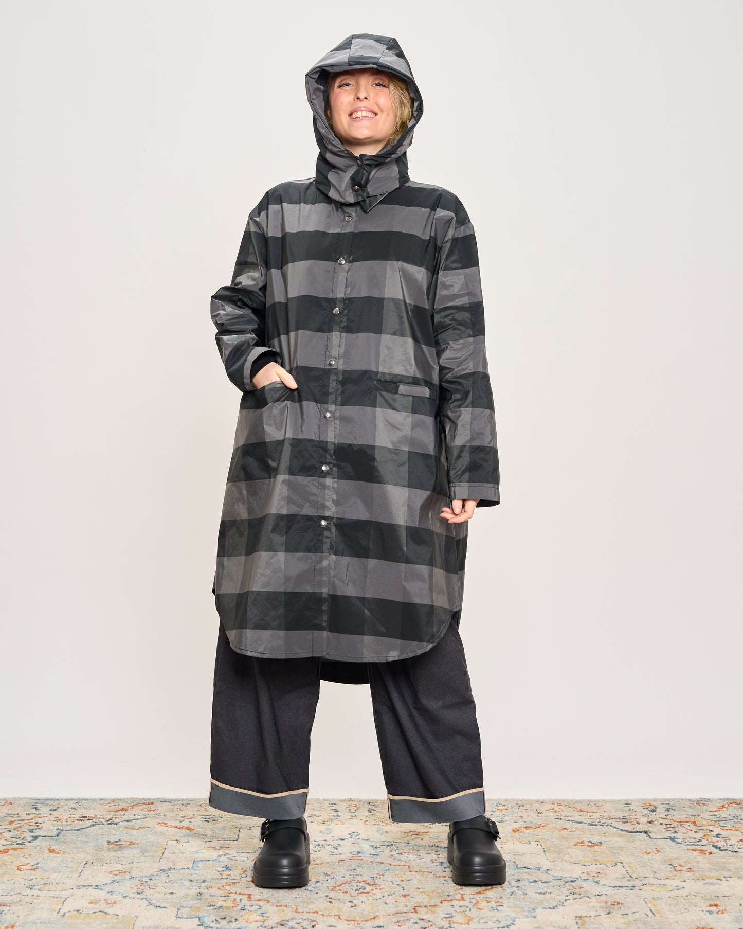 Camicia Impermeabile a Quadri con Cappucccio