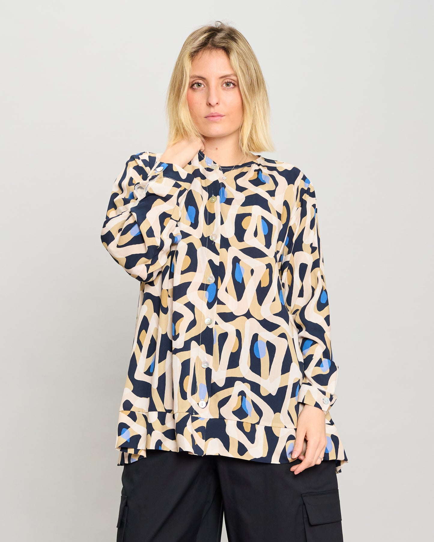 Mandarin Collar Pattern Shirt