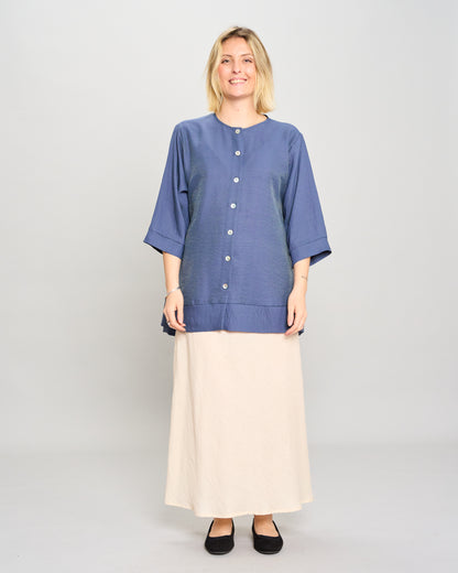 Mandarin Collar Shirt in Linen-Effect Viscose