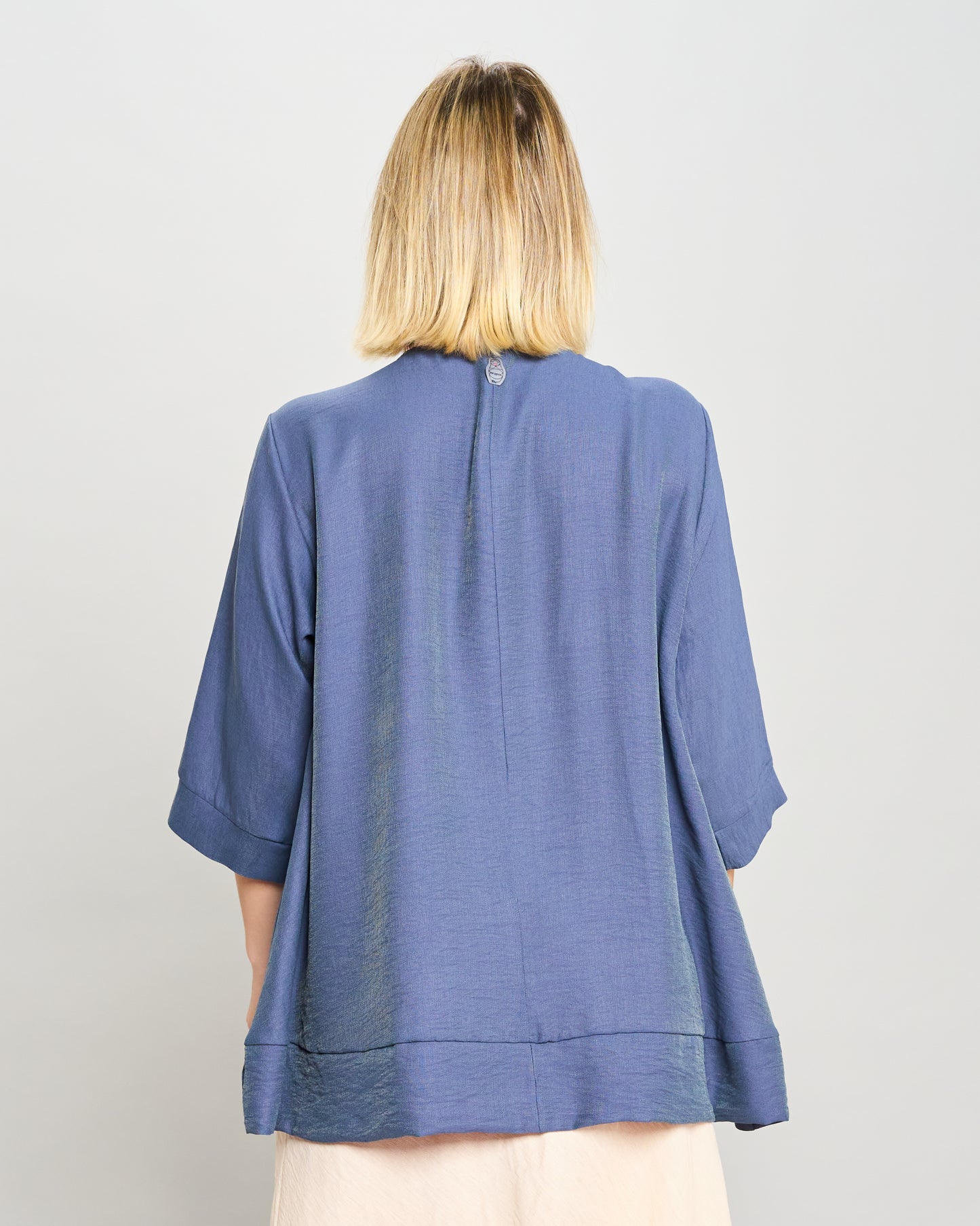 Mandarin Collar Shirt in Linen-Effect Viscose