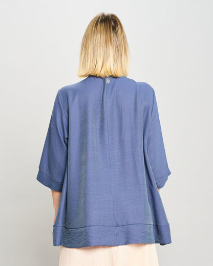 Mandarin Collar Shirt in Linen-Effect Viscose