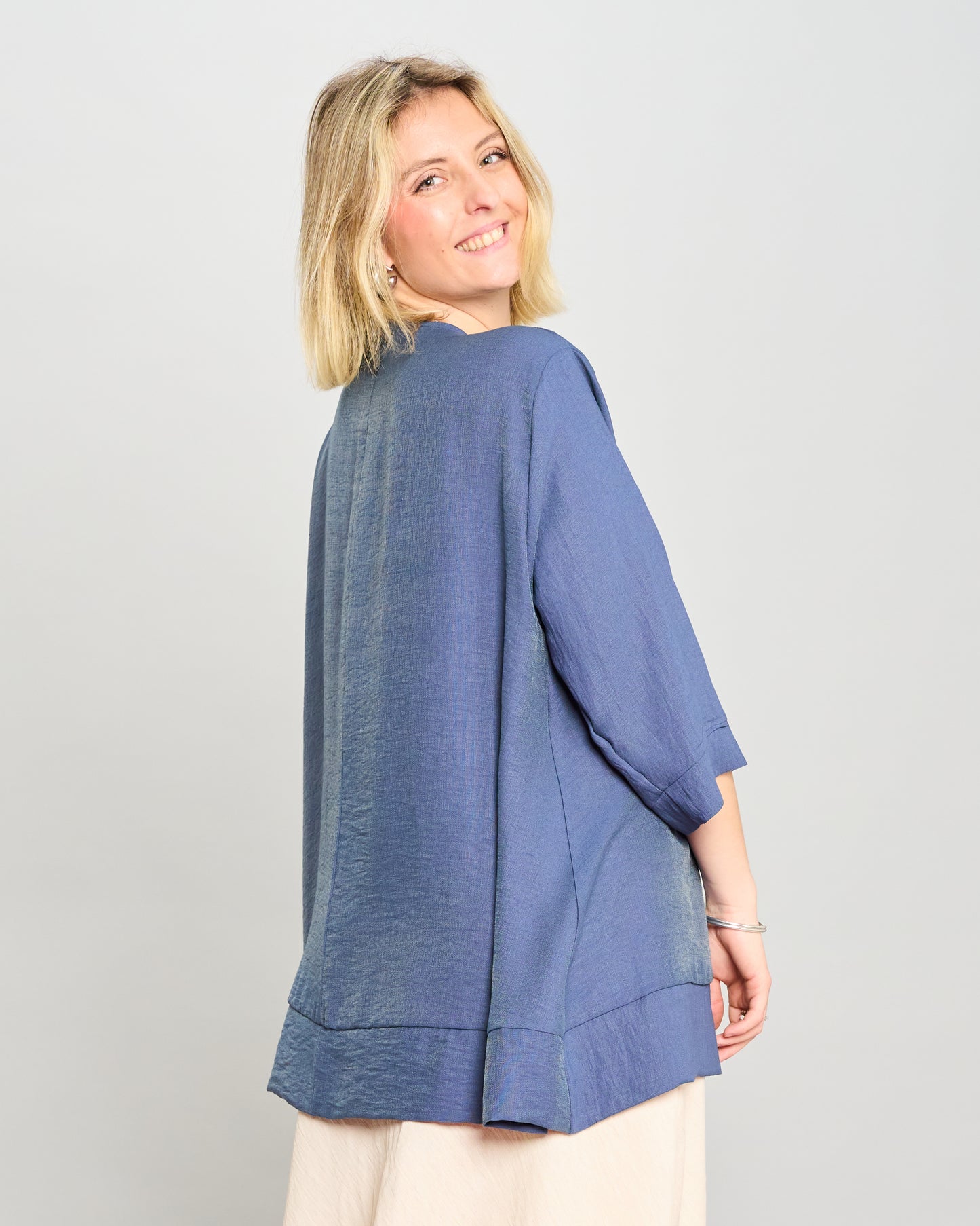 Mandarin Collar Shirt in Linen-Effect Viscose