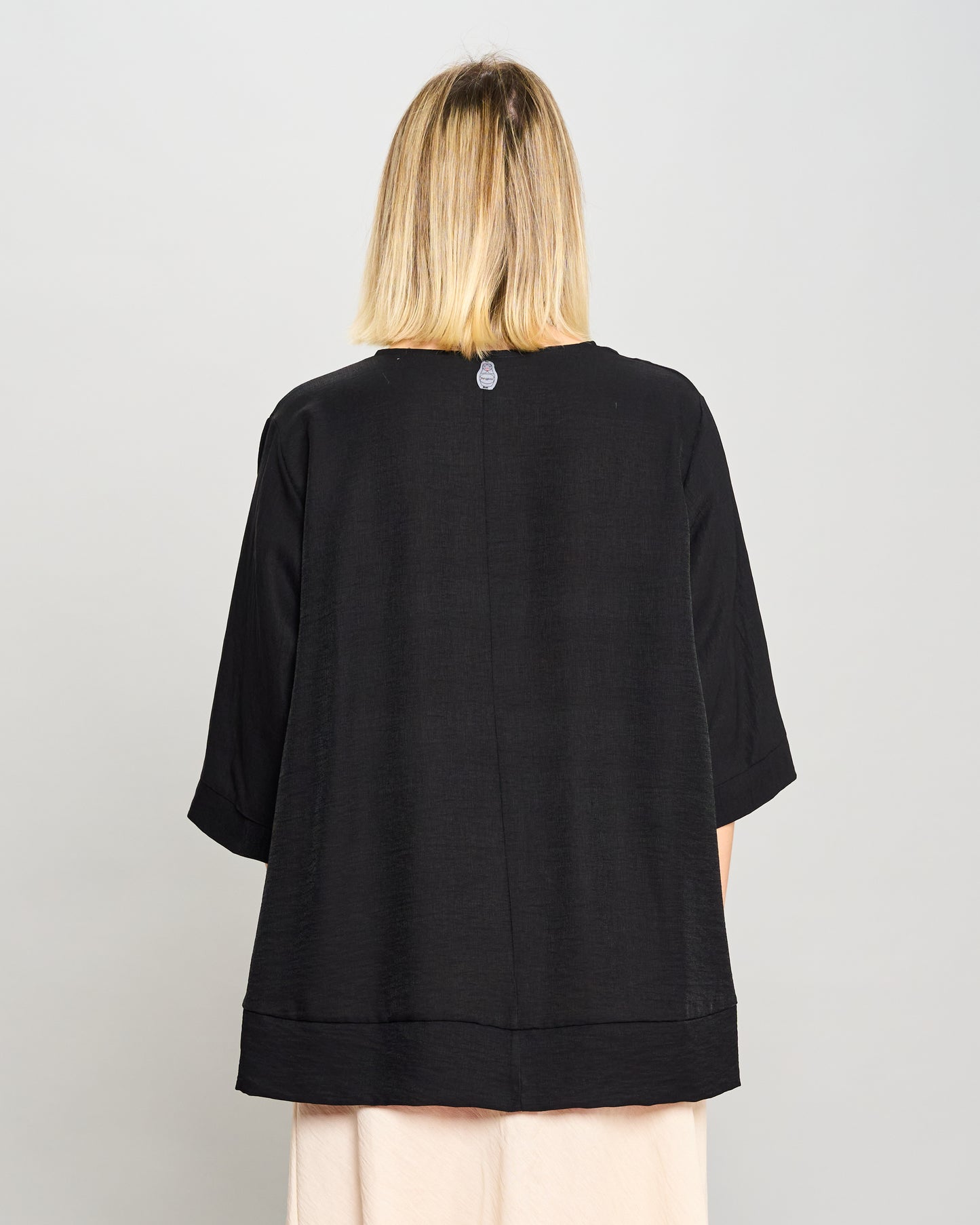 Mandarin Collar Shirt in Linen-Effect Viscose