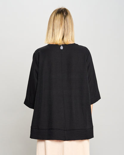 Mandarin Collar Shirt in Linen-Effect Viscose