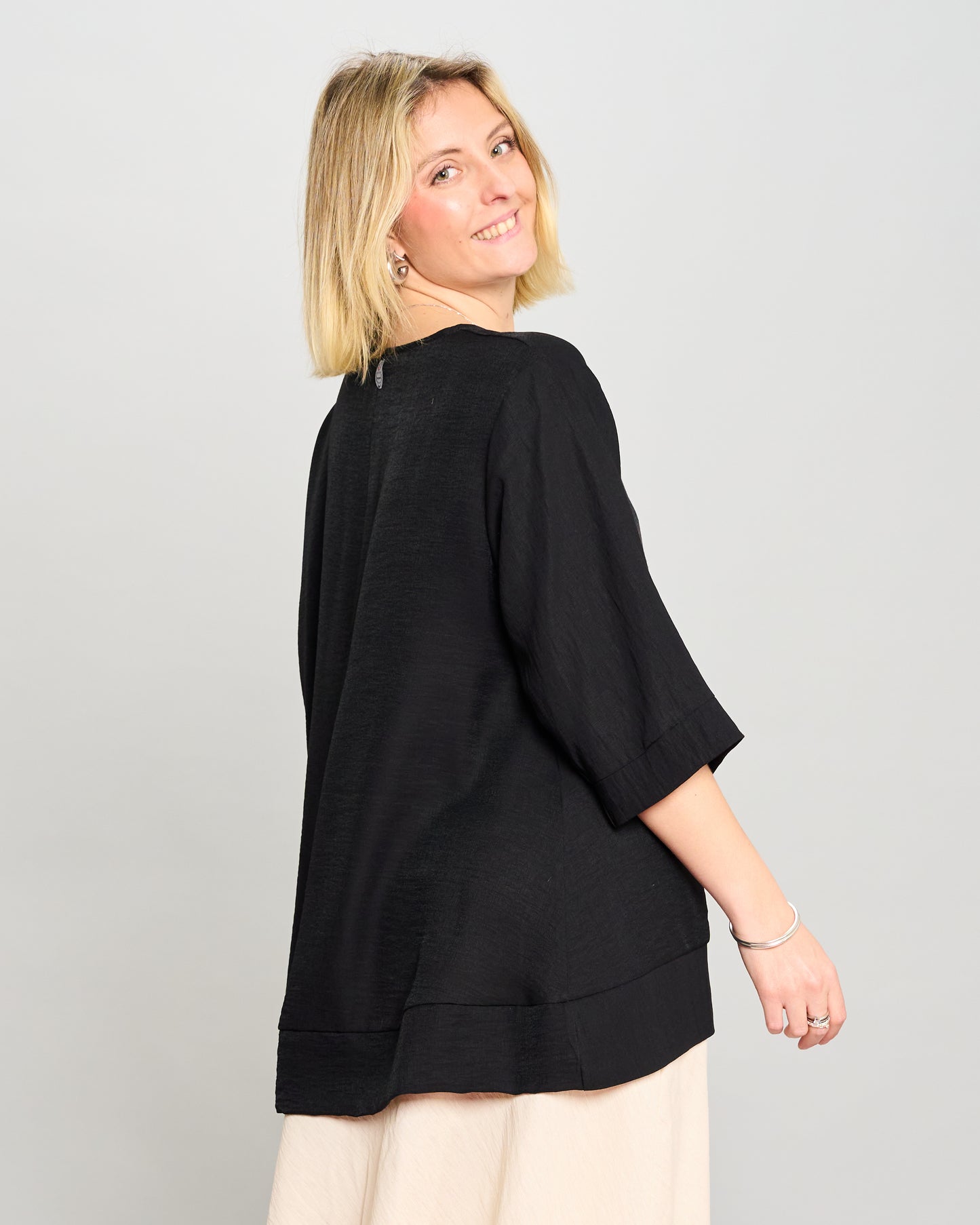 Mandarin Collar Shirt in Linen-Effect Viscose